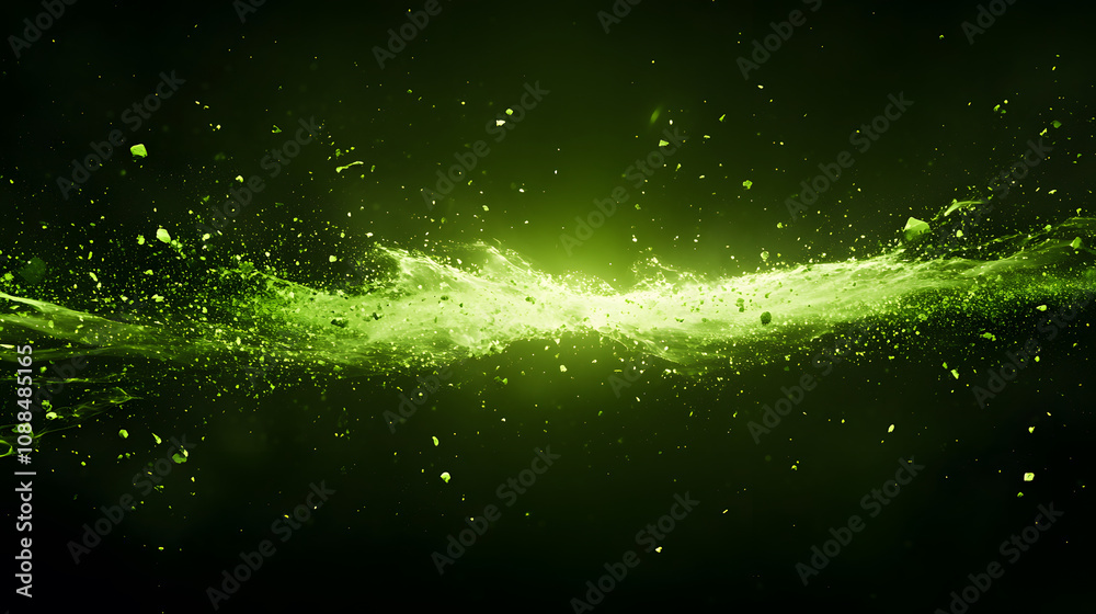 Poster dynamic green wave splashes abstract art digital creation vibrant environment artistic viewpoint ene