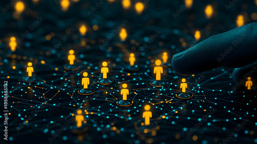 Aufkleber Digital interaction among users virtual network data visualization high-tech environment close-up view connectivity concept