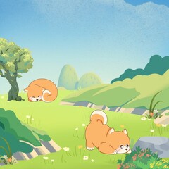 landscape with dog cartoon 