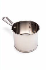 Stainless steel saucepan with handle.