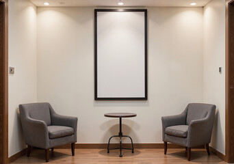 Small meeting area with two chairs and a table