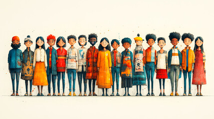 Obraz premium Diverse group of cartoon characters in colorful outfits