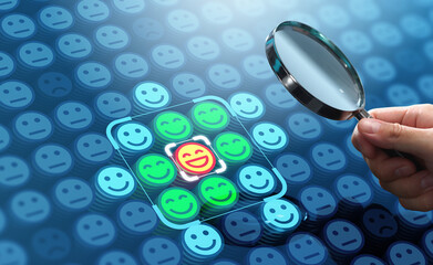 Customer satisfaction survey. Customer feedback and review analyzing technology. Marketing of...