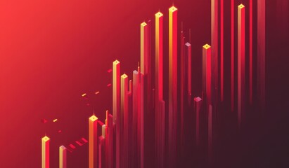 Abstract Digital Art with Vibrant Red and Yellow Color Palette Representing Data Visualization and Financial Growth Concept in Modern Design