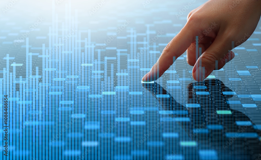 Leinwandbilder Big data analytics and binary data processing.Digital data and graph visualization technology. Analyst touching numbers.