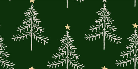 Christmas seamless pattern for greeting cards, wrapping papers. Doodle Christmas trees. Hand drawn winter background. Vector illustration.