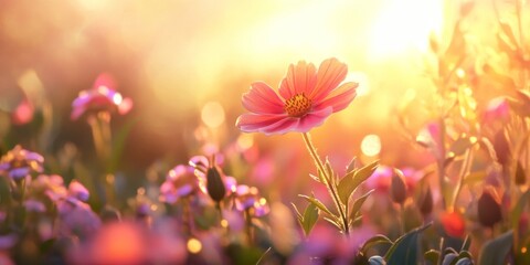 Fototapeta premium Morning flower appearance showcases the beauty of flowers at dawn, highlighting their vibrant colors and delicate petals. Experience the enchanting flower appearance in the morning light.