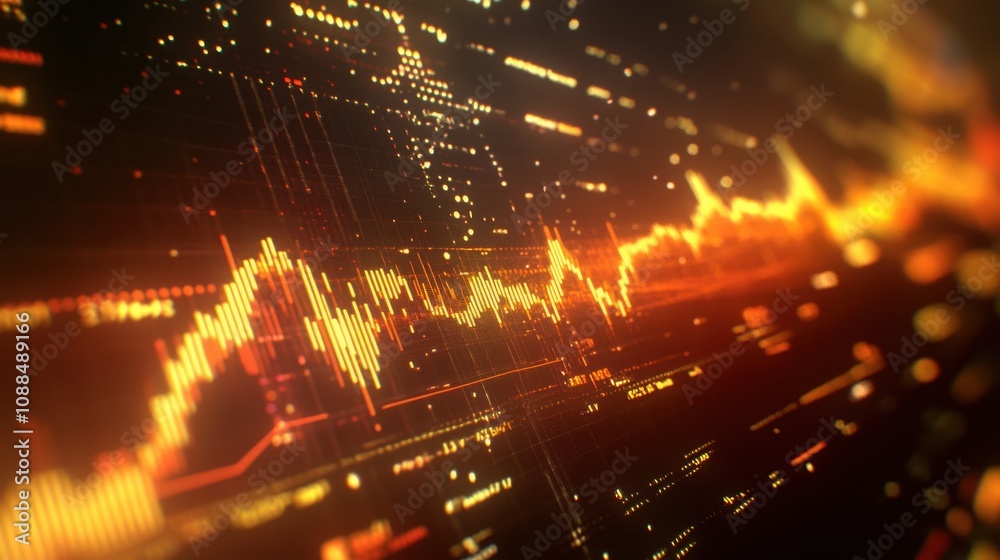 Poster abstract digital visualization of dynamic data flow, bright patterns, and light trails on a dark bac