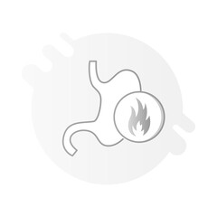 Stomach Pain Icon – Stomach with Flame, Representing Indigestion, Heartburn, and Abdominal Discomfort