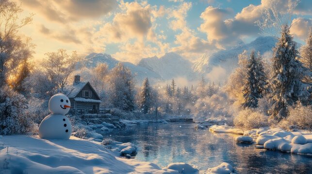 Snowman In Snowy Winter Wonderland