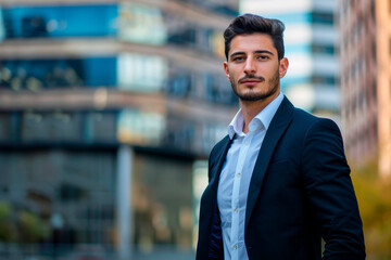 Fototapeta premium European business man in elegant suit posing at modern office centre , executive CEO