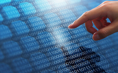 Binary data processing for big data analysis in database. Abstract image of digital data...