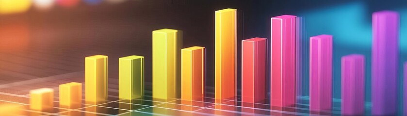 Digital bar chart comparing benefit and price, vibrant colors, professional office setting, sleek style