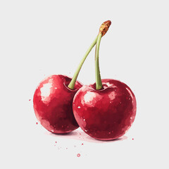Vibrant Red Cherries with Glossy Texture and Green Stems Perfect for Illustrations, Food Blogs, and Seasonal Decoration Ideas in Bright and Fresh Designs