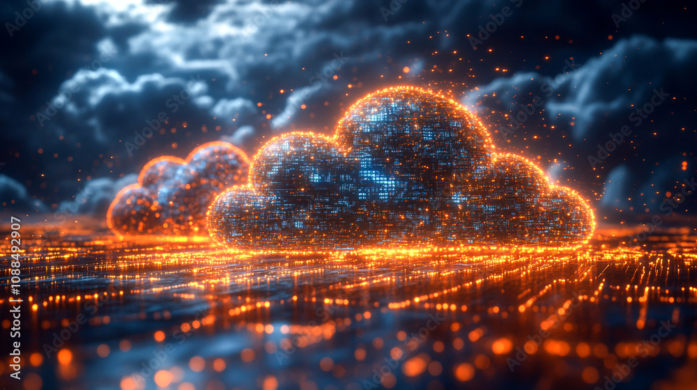 Wall mural digital clouds with sparkling lights and depth effects