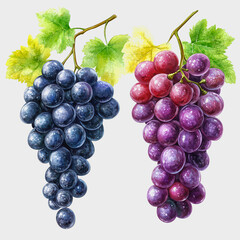 Fototapeta premium Fresh Grapes Displaying Vibrant Green Leaves Against a Neutral Background, Perfect for Illustrating Healthy Eating, Farm Fresh Produce, and Culinary Arts