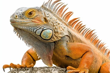 Obraz premium Orange iguana with spiky back, claws, and scales.