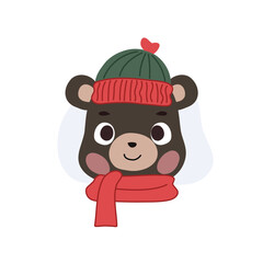black bear cartoon in christmas attire with scarf, radiating holiday cheer. a cute and festive