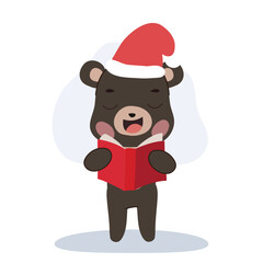 black bear cute cartoon in winter outfit singing christmas songs. festive kawaii animal illustration