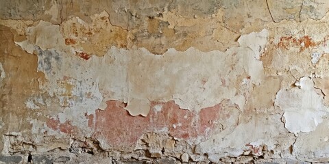 Obraz premium The texture of neglected plaster walls shows signs of wear, revealing the impact of time on the shabby plaster surfaces that have not been properly maintained.