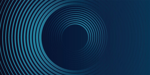 Abstract blue glowing geometric lines on dark blue background. Modern shiny blue circle lines pattern. Futuristic technology concept. Suit for cover, poster, banner, header, website.