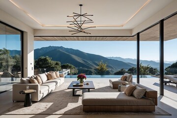 Obraz premium Opulent Villa Architecture Featuring Minimalist Style and Breathtaking Mountain Scenery