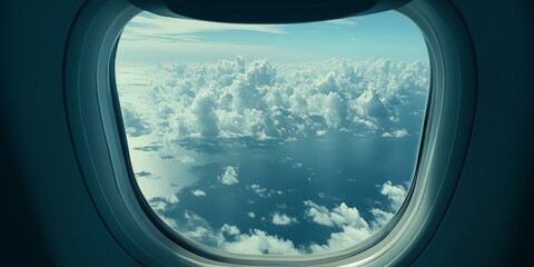 Fototapeta premium A captivating view from the window during a plane transport journey, showcasing the unique perspective of flight while capturing the essence of air travel and adventure.