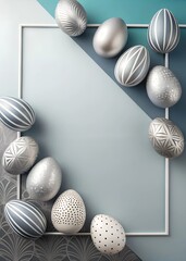 Fototapeta premium Minimalist Easter eggs in silver tones on gray background.