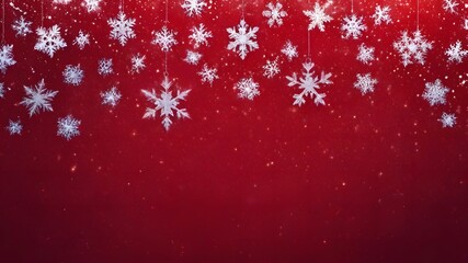 Christmas Winter Snowflakes and Glittering Red Wallpaper: Banner Format with Copy Space for Xmas E-commerce, Sales, and Offers
