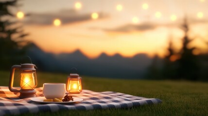 Cozy Nights: Romantic Picnic Setup with Tea for Two Under the Stars