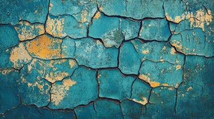 Obraz premium Cracked blue paint surface urban setting abstract texture industrial environment close-up viewpoint visual concept for art and design