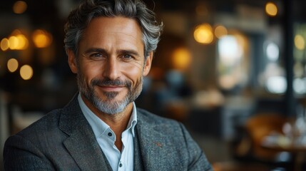 Obraz premium Middle-aged businessman using a tablet, smiling, with a formal suit, isolated on a white background.