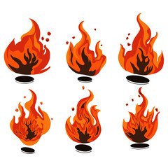 set of burning fire elements