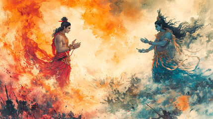 Divine Encounter of Lord Rama and Lord Krishna