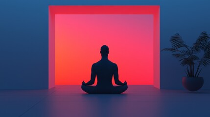 Meditation practice modern interior digital art calm environment side view mindfulness and well-being concept