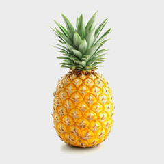 Fresh and Juicy Pineapple on a Soft Gray Background with Lush Green Leaves and Textured Skin, Perfect for Culinary Arts and Summer Recipes Imagery