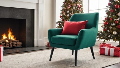 Obraz premium contemporary accent chair, christmas colors, sleek decor
