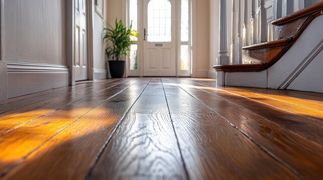 Empty old house with a wooden floor and stairs.