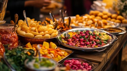 Obraz premium Vibrant Pani Puri Tasting Event with Diverse Flavors
