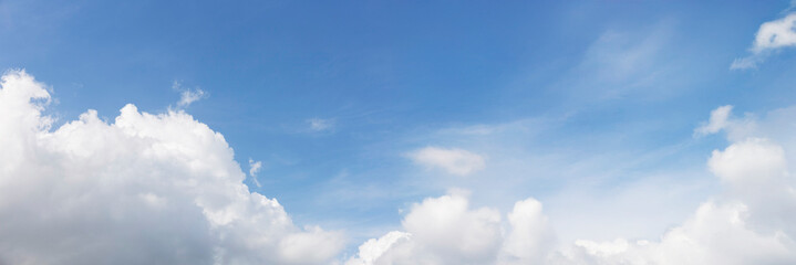 Bright Blue Sky with White Cloud background: A Clear Summer Day with Light Gradients winter cloudy and Nature Beauty texture, Horizon air in summer day. abstract Landscape spring View