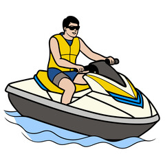 Jetski Adventure: A man enjoys a thrilling jetski ride on a sunny day, capturing the essence of summer fun and excitement. 