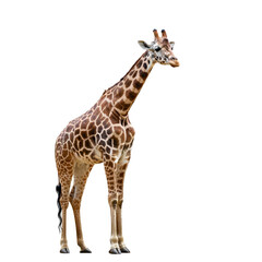 Obraz premium A giraffe standing, isolated on white background. png isolated background. transparent background.