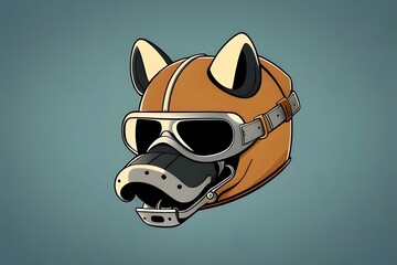a vintage 1950s logo of dog, wolf head wearing an old school motorcycle car racing helmet and goggles, retro, classic, bold, detailed, iconic, striking, stylish, emblem, timeless, graphic, mascot