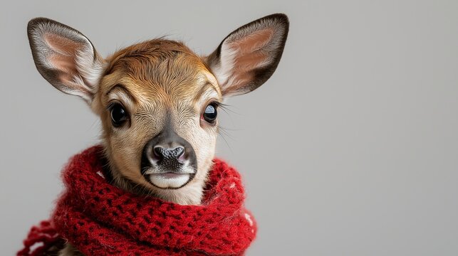 Portrait of a young deer in Christmas skarf