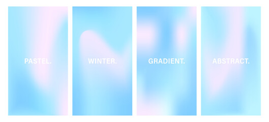 Gradient Pastel Winter Background. Set of Blur banners. Holographic print. Abstract vector illustration in Blue tones. Sky colors wallpaper.