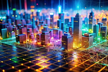 Obraz premium Futuristic City Data Network - AI Generative Art