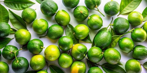 Aerial View of Fresh Calamansi Fruits on a Bright White Background, Showcasing Their Vibrant Color and Freshness for Culinary and Health Uses