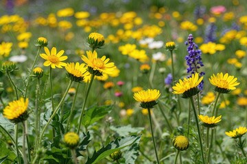Obraz premium Colorful Wildflower Meadow with Buttercups in a Bright Outdoor Landscape Banner