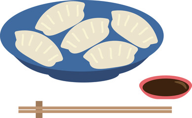 お皿に盛られた水餃子とタレのイラスト