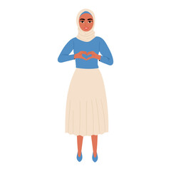 Muslim woman making heart shape with her fingers. Concept for Valentine's day
